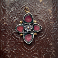 Etruscan-style Amulet with Blue/Pink Tourmaline Slices and Poppy Pod
